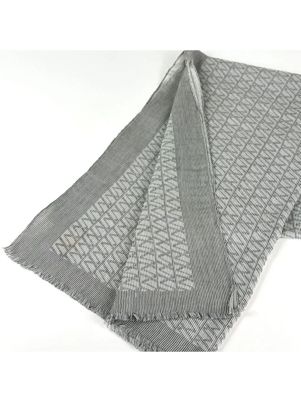Louis Vuitton Shawl Fringe Cotton Silk Gray Scarf